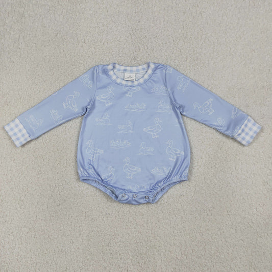 RTS NO MOQ LR2969 Baby Boys Blue Long Sleeve Ducks Hunting Rompers Cute Clothing