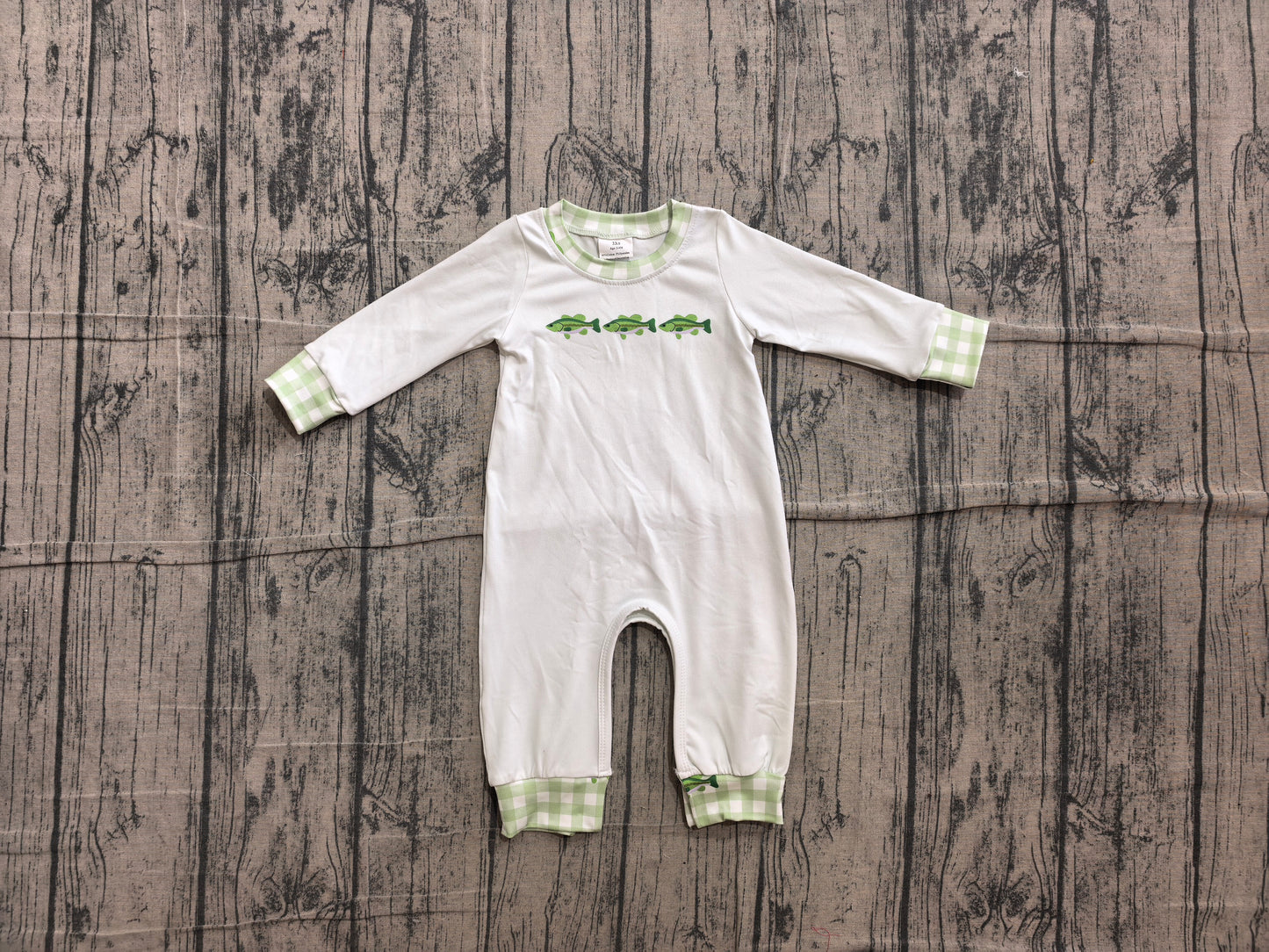 (Sample) No moq LR3006 Baby Boys Hunting Fish Printed Long Sleeve Rompers