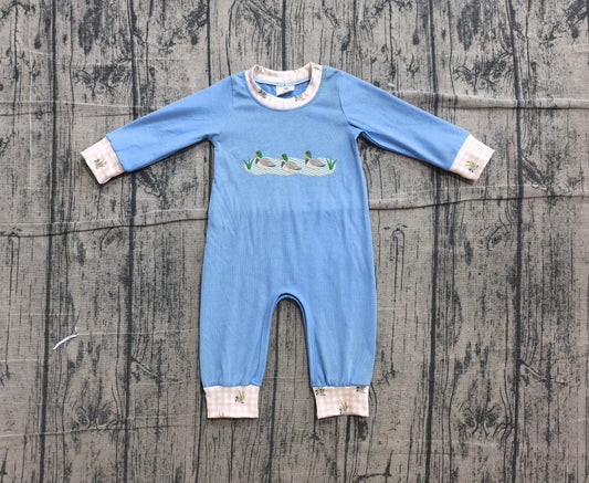 (Sample) No moq LR3007 Embroidery Baby Boys Duck Long Sleeve Hunting Rompers