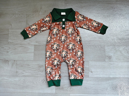 (Sample) No moq milk silk LR3013 Toddler Boys Hunting Camo Deer Long Sleeve Button Rompers