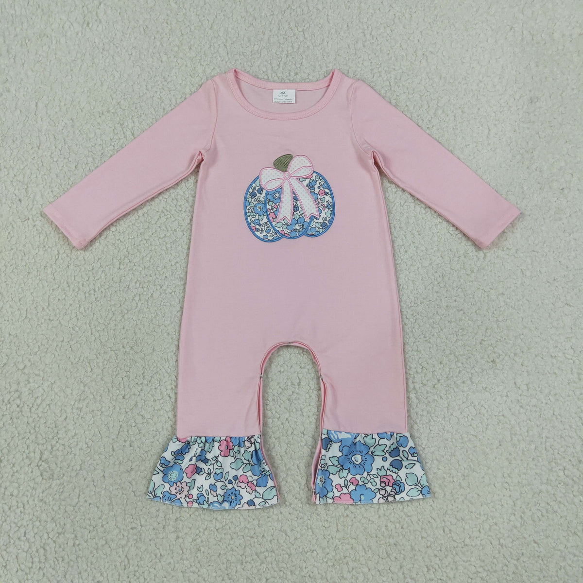 RTS NO MOQ Sibling milk silk Embroidery Baby Girls Pink Floral Pumpkin Top And Floral Print Pants Set With Matching Baby Ruffle Romper