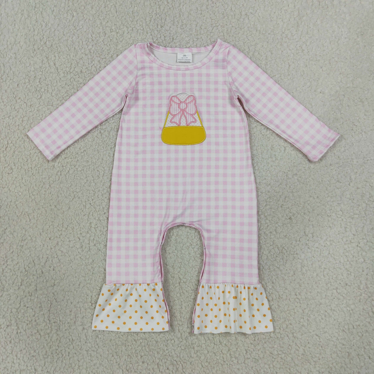 NEW RTS NO MOQ milk silk LR3022 Baby Girls Halloween Candy Print Long Sleeve Ruffle Autumn Rompers