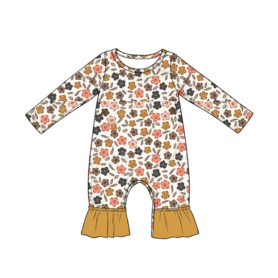 (Pre Order) No moq LR3024 Baby Girls Colorful Flowers Long Sleeve Ruffle Rompers