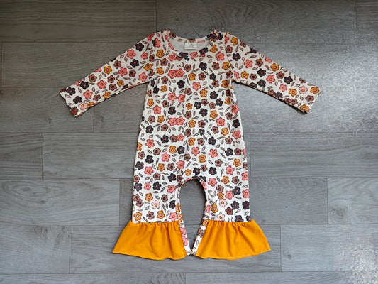 (Sample) No moq milk silk LR3024 Baby Girls Colorful Flowers Long Sleeve Ruffle Rompers