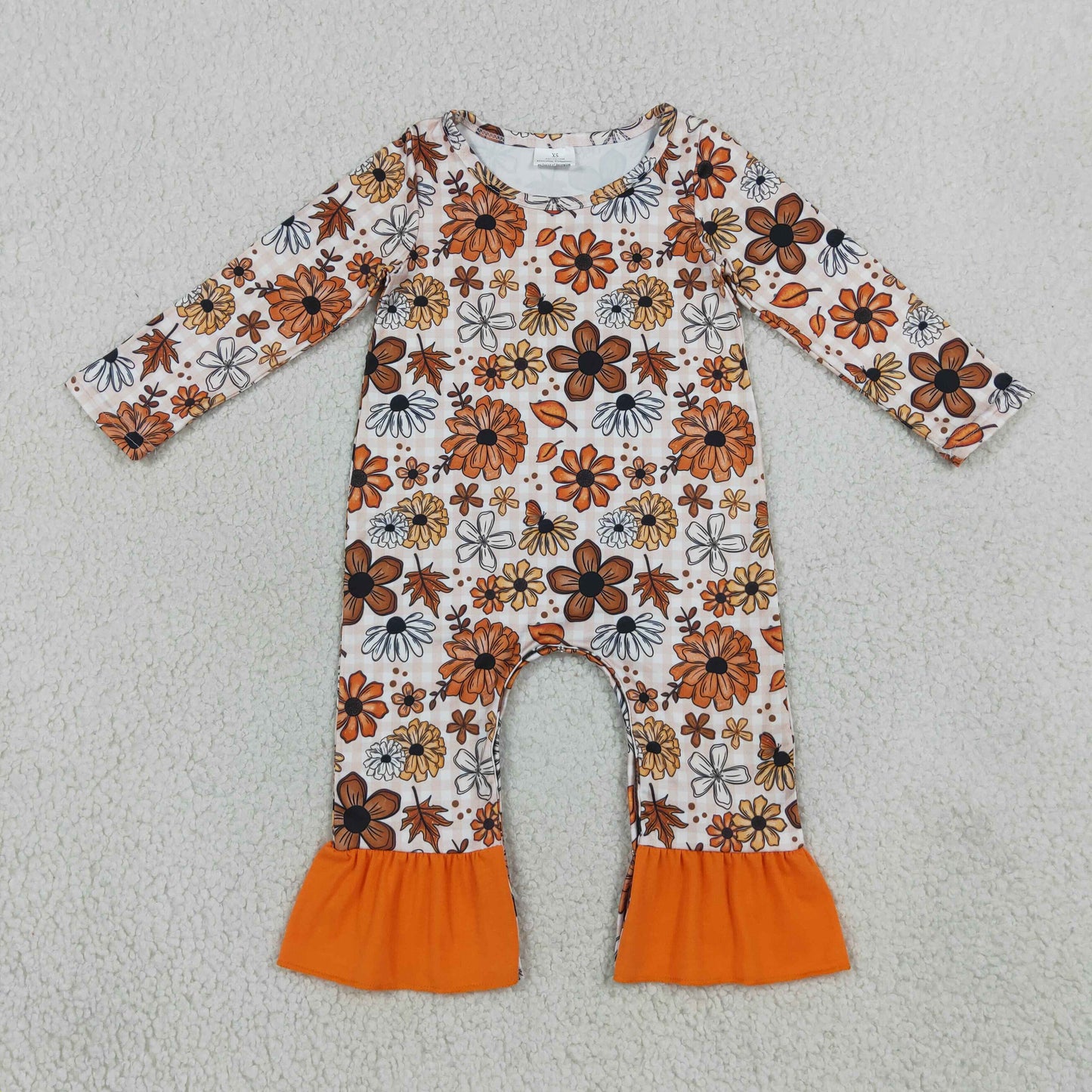 NEW RTS NO MOQ milk silk LR3025 Baby Girls Floral Leaf Long Sleeve Ruffle Casual Rompers