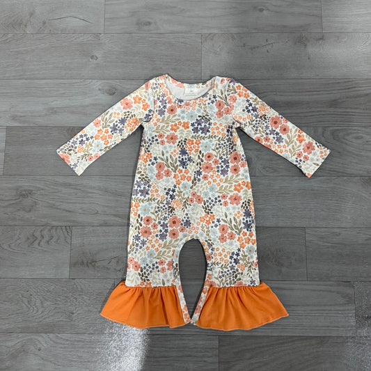 (Sample) No moq milk silk  LR3027 Baby Girls Color Flower Long Sleeve Ruffle Casual Romper