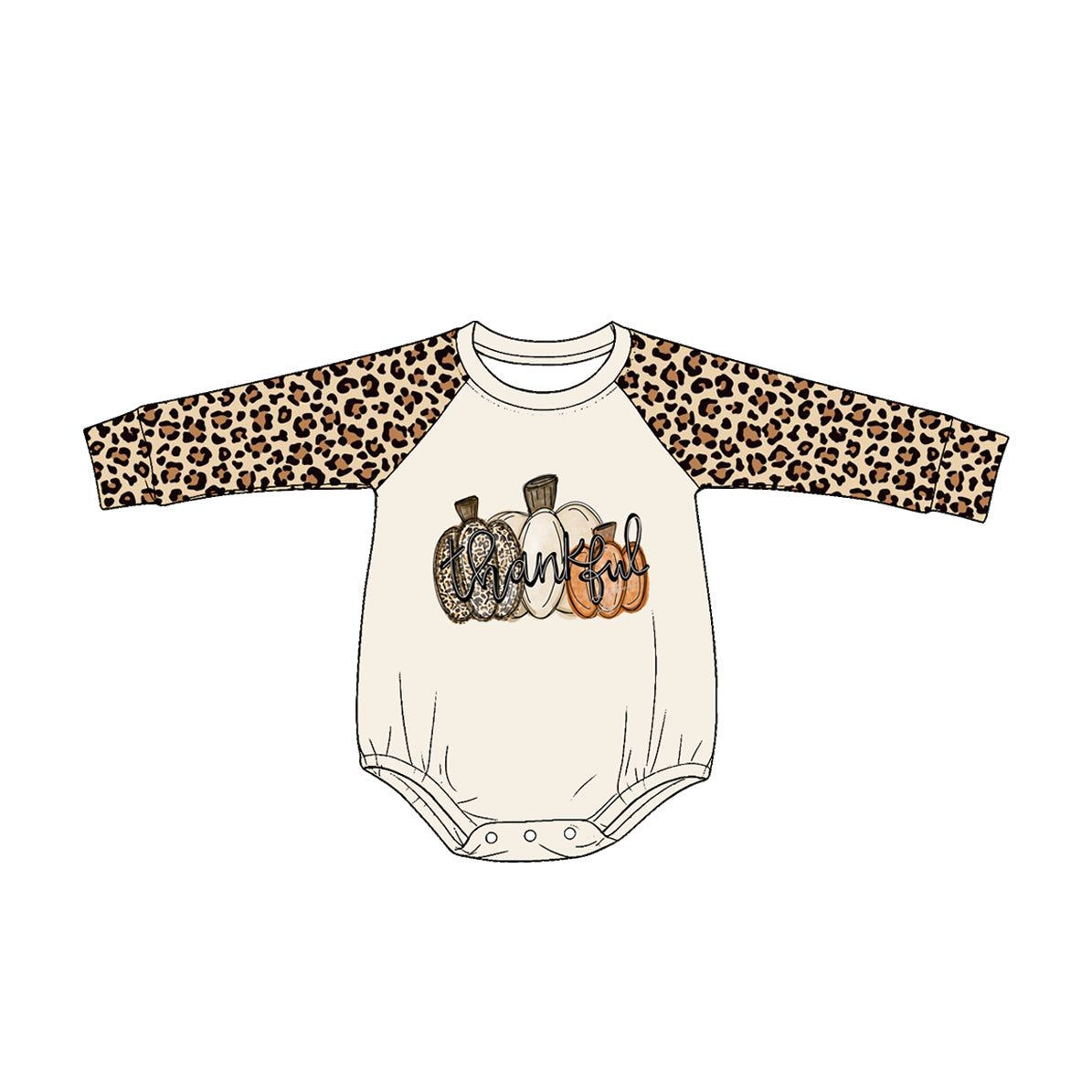 (Pre Order) No moq Baby Boys Casual Leopard Print Pumpkin Long Sleeve Thanksgiving Rompers
