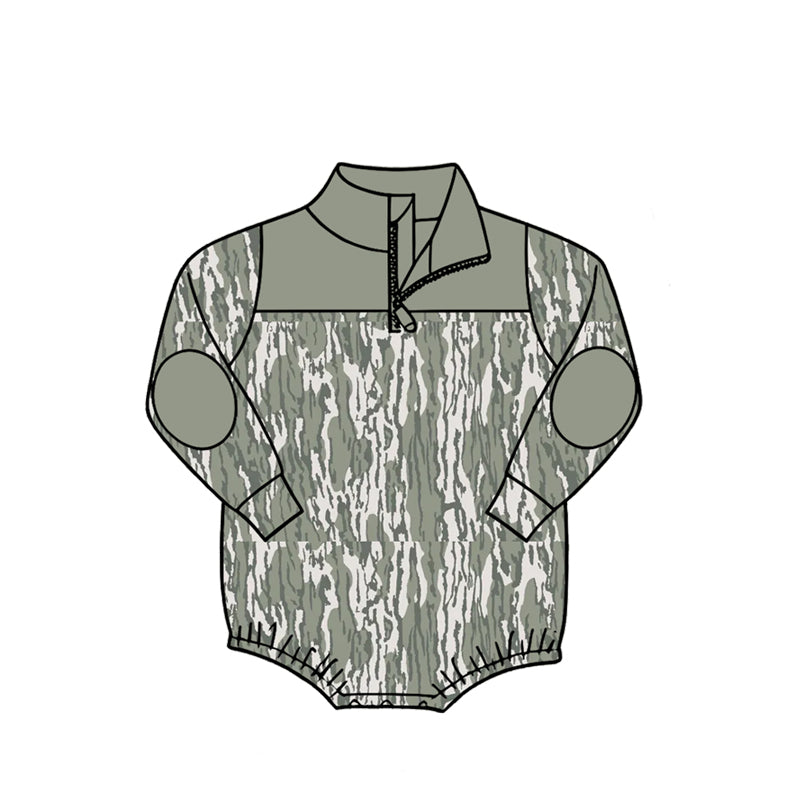 (Pre Order) No moq Baby Boys Casual Camo Print Long Sleeve Zipper Rompers