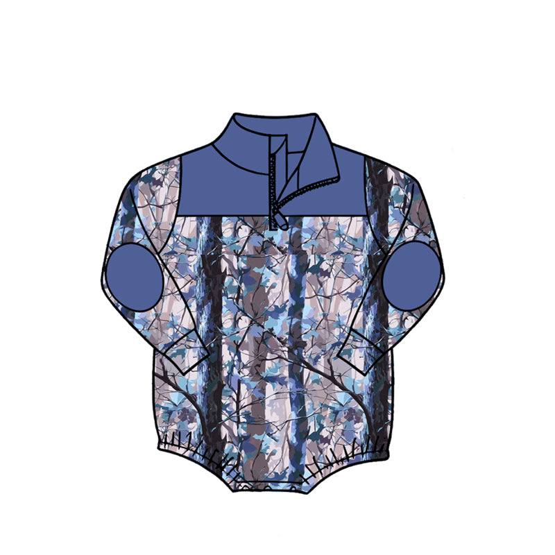 (Pre Order) No moq Baby Boys Casual Camo Print Long Sleeve Zipper Rompers