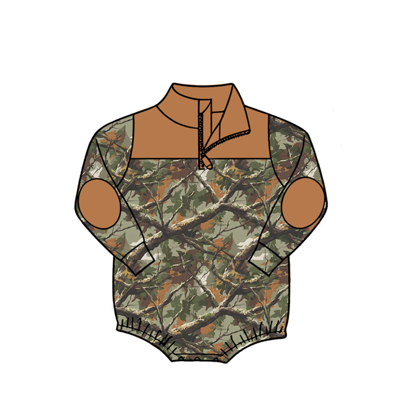 (Pre Order) No moq Baby Boys Casual Camo Print Long Sleeve Zipper Rompers