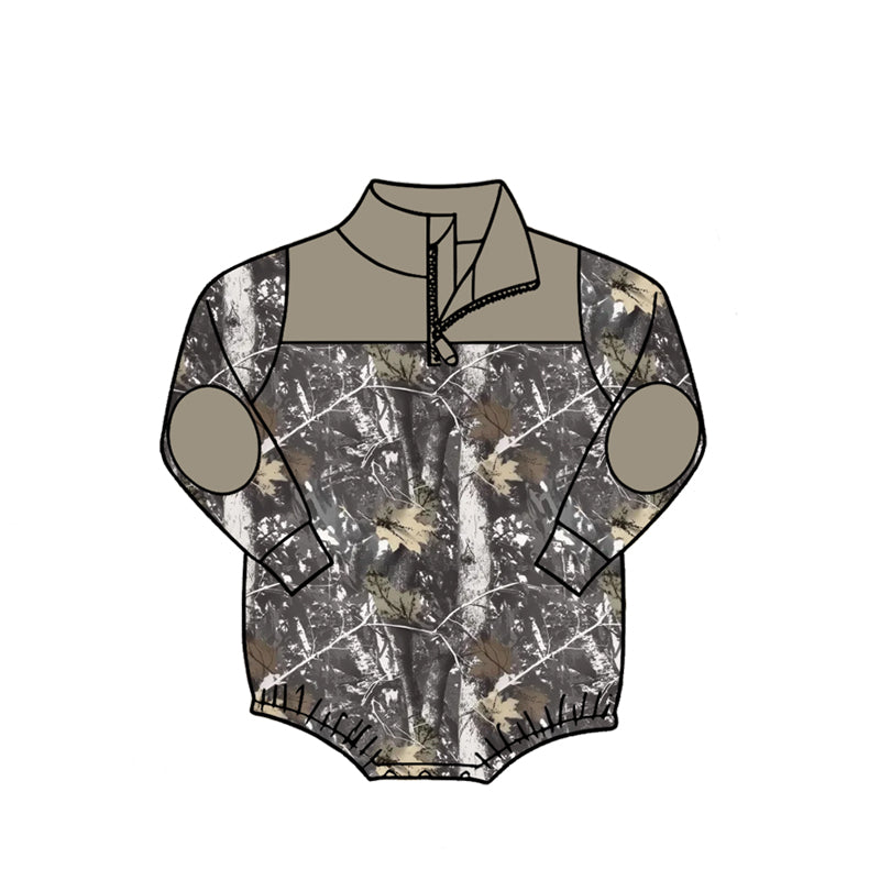 (Pre Order) No moq Baby Boys Casual Camo Print Long Sleeve Zipper Rompers