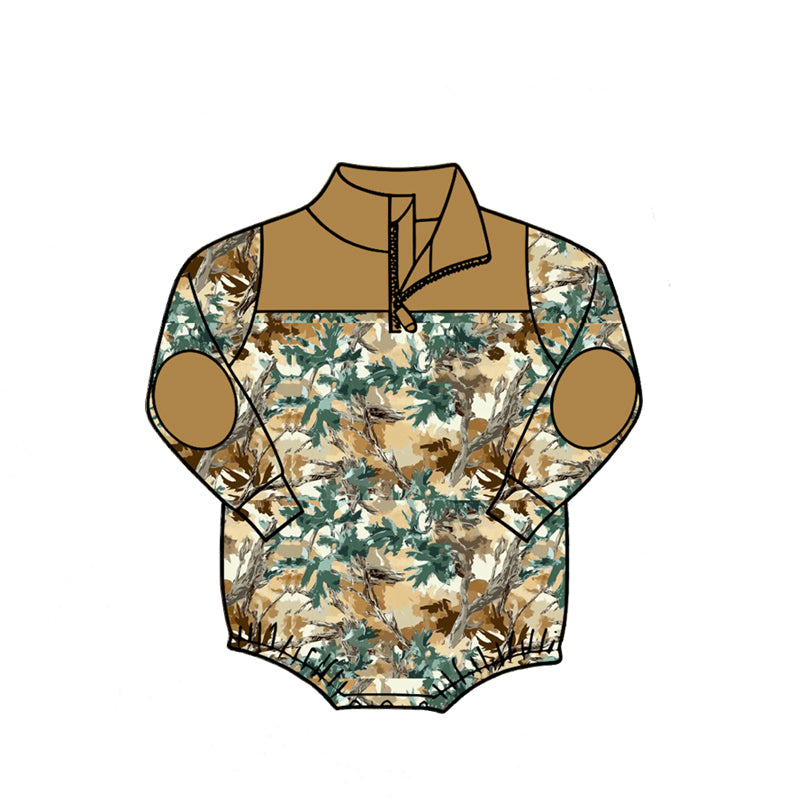 (Pre Order) No moq Baby Boys Casual Camo Print Long Sleeve Zipper Rompers
