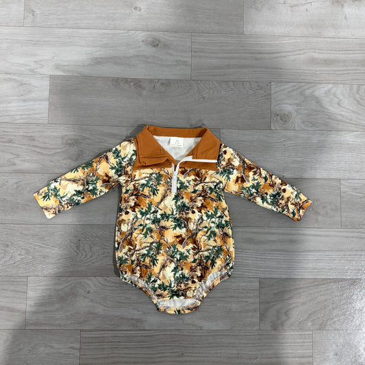 (Sample) No moq milk silk LR3048 Baby Boys Camo  Print Long Sleeve Zipper Front Romper
