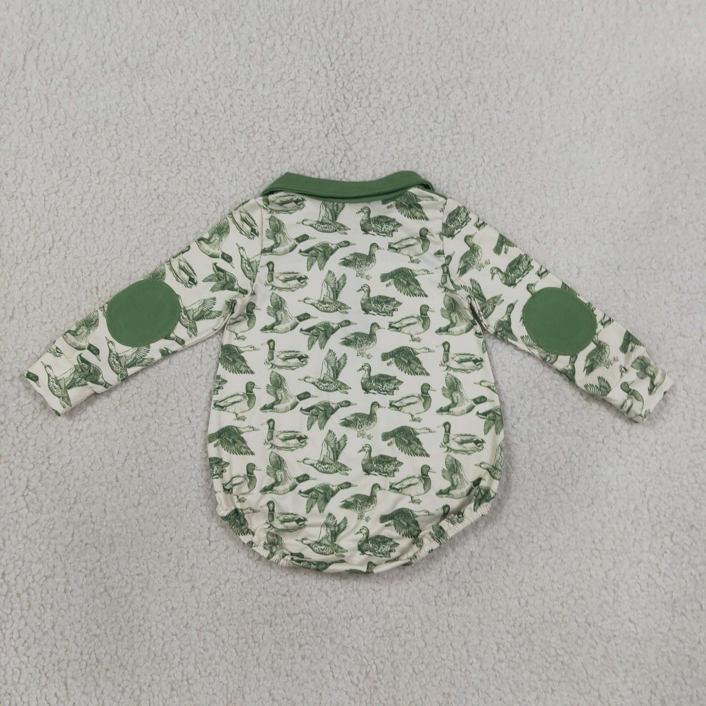 NEW RTS NO MOQ milk silk LR3050 Baby Boys Duck Hunting Print Long Sleeve Zipper Front Romper