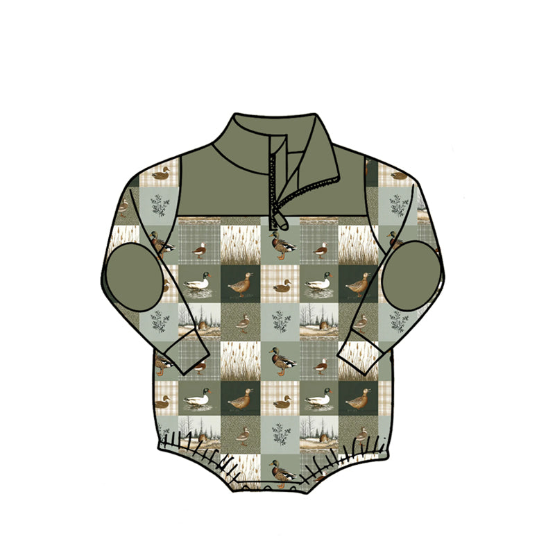 (Pre Order) No moq Baby Boys Outdoor Hunting Ducks Long Sleeve Zipper Rompers
