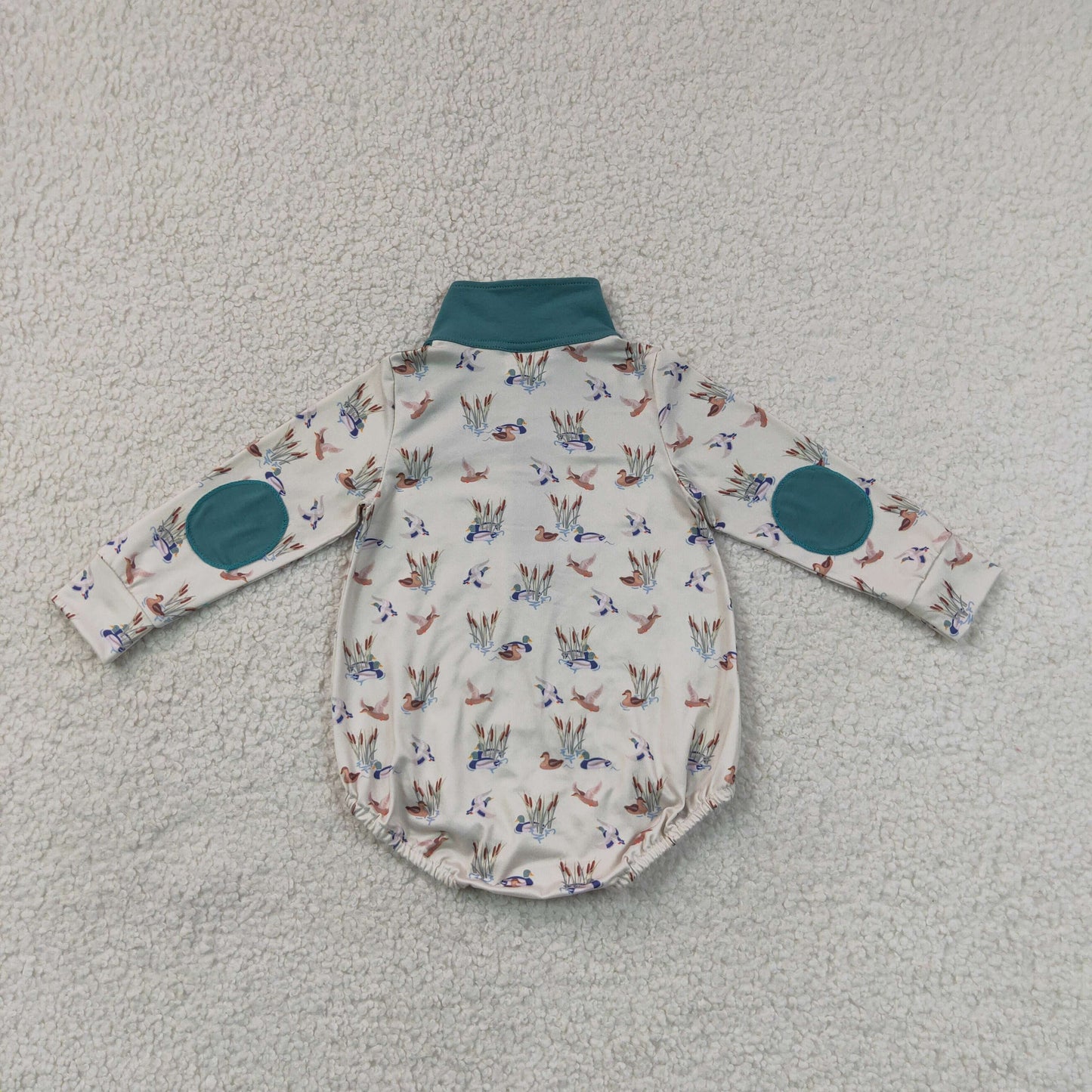 RTS NO MOQ milk silk LR3052 Baby Boys Hunting Duck Printed Long Sleeve Zipper Rompers