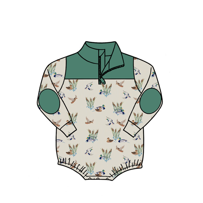 (Pre Order) No moq Baby Boys Outdoor Hunting Ducks Long Sleeve Zipper Rompers