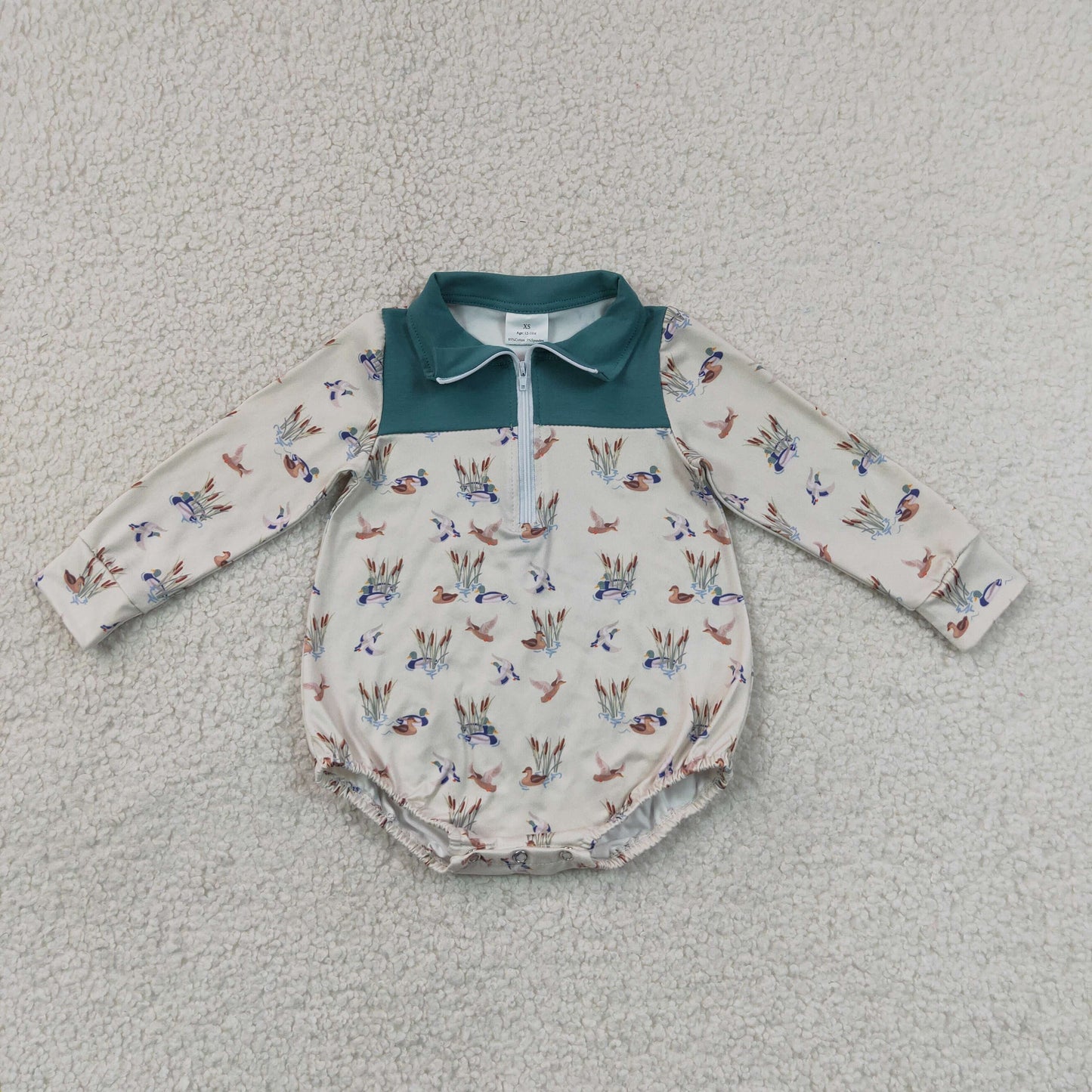 RTS NO MOQ Sibling milk silk Baby Boys Hunting Duck Plaid Long Sleeve Zip Rompers