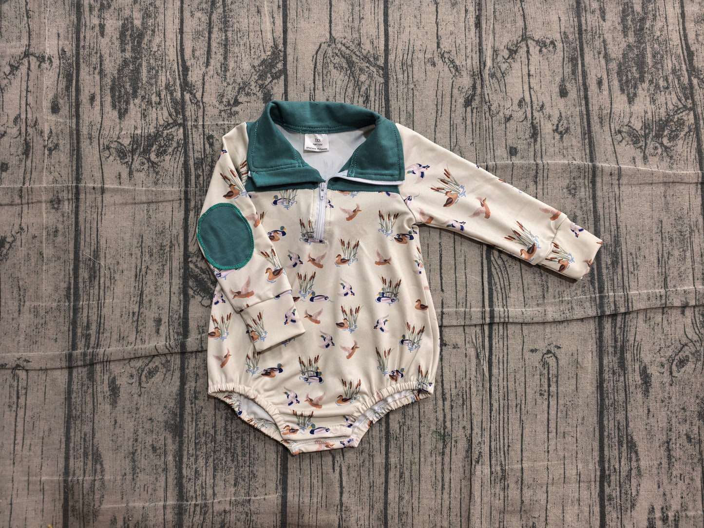 (Sample) No moq LR3052 Baby Boys Hunting Duck Printed Long Sleeve Full Zipper Rompers