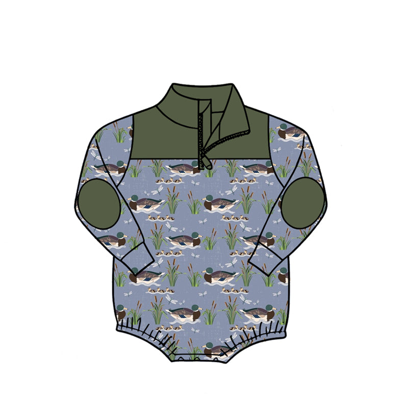 (Pre Order) No moq Baby Boys Outdoor Hunting Ducks Long Sleeve Zipper Rompers