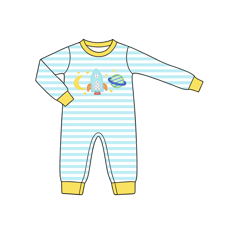 (Pre Order) No moq Casual Blue Striped Long Sleeve Top Pants And Matching Romper
