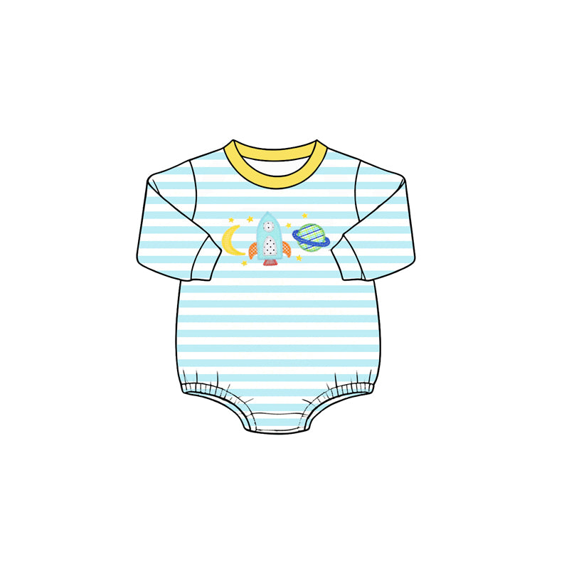 (Pre Order) No moq Casual Blue Striped Long Sleeve Top Pants And Matching Romper