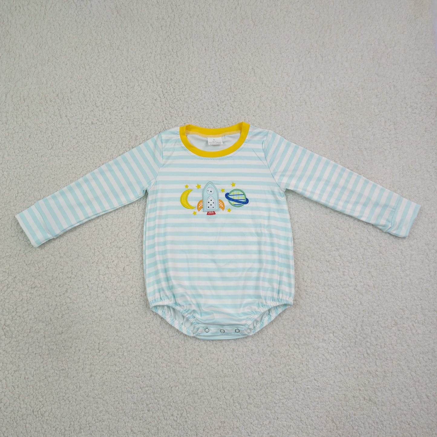 RTS NO MOQ Sibling milk silk Embroidery Moon Baby Boys Long Sleeve Blue Stripe Top Pant Clothes Sets Romper