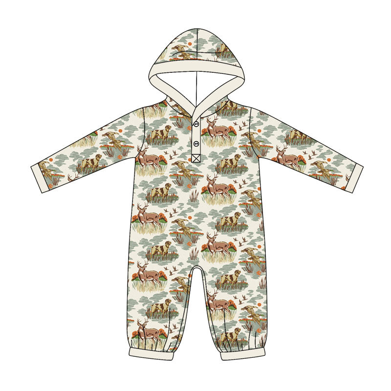 (Pre Order) No moq milk silk Baby Boys Horse Rodeos Long Sleeve Hunting Rompers