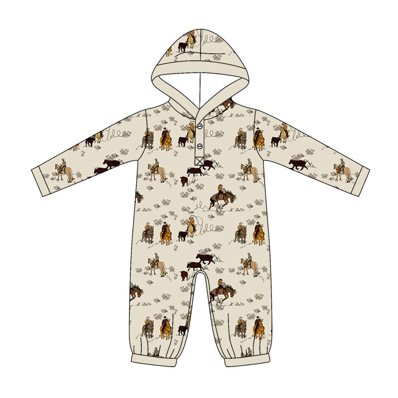 (Pre Order) No moq milk silk Baby Boys Horse Rodeos Long Sleeve Hunting Rompers