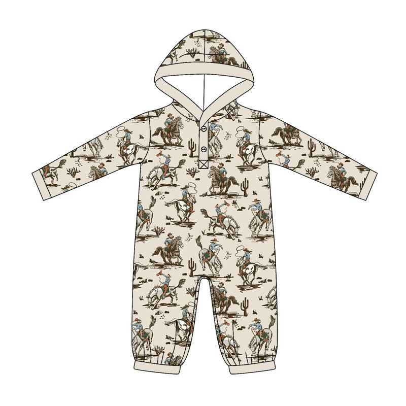 (Pre Order) No moq milk silk Baby Boys Horse Rodeos Long Sleeve Hunting Rompers