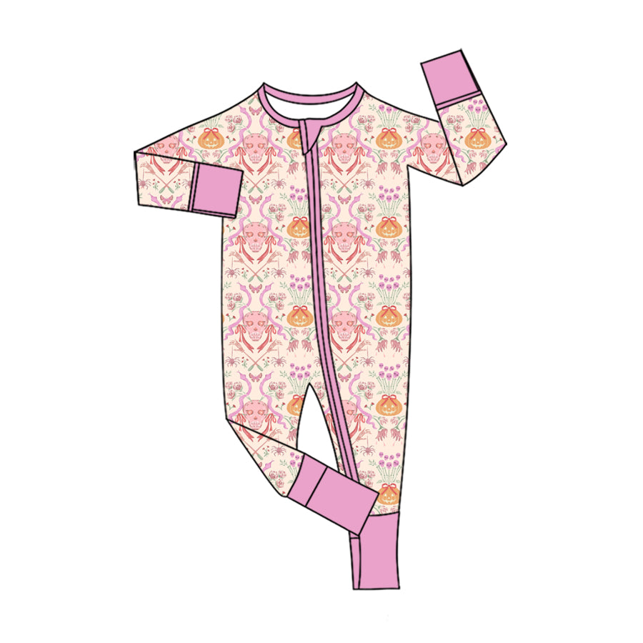 (Preorder new) No moq milk silk Baby Girls Halloween Bow Long Sleeve Zip Convertible Rompers
