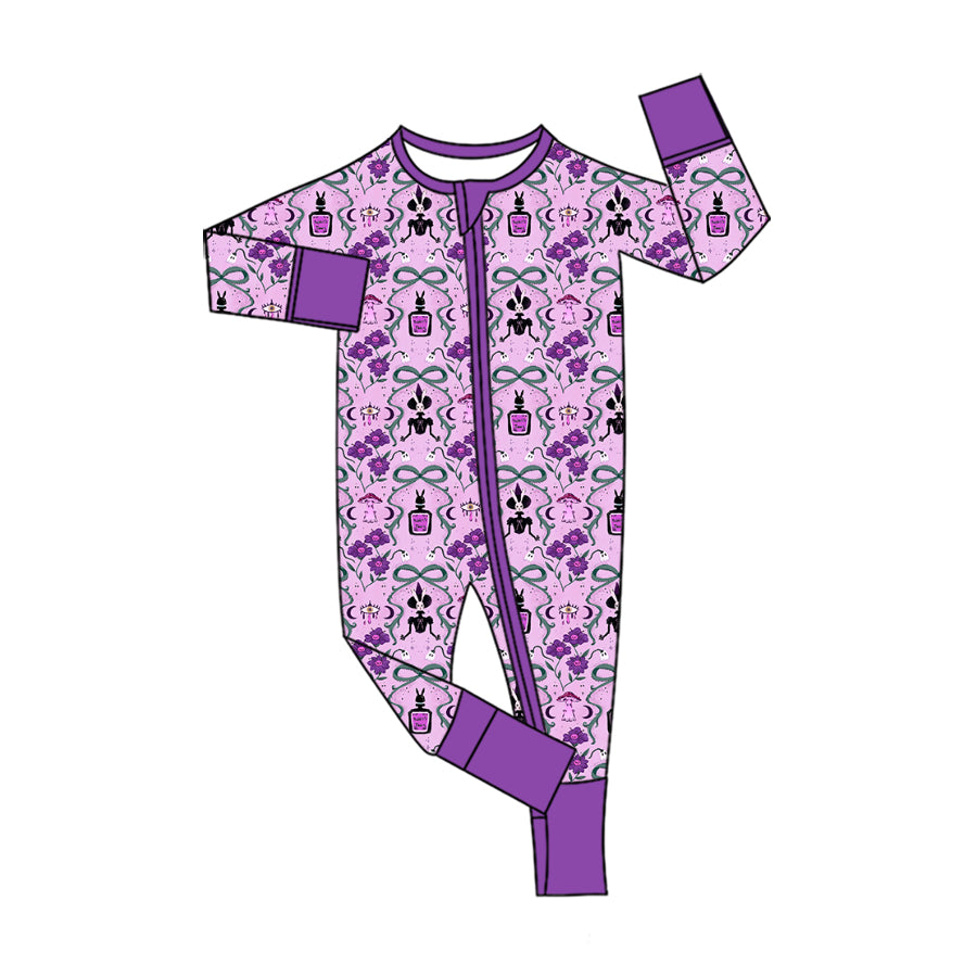 (Preorder new) No moq milk silk Baby Girls Halloween Bow Long Sleeve Zip Convertible Rompers