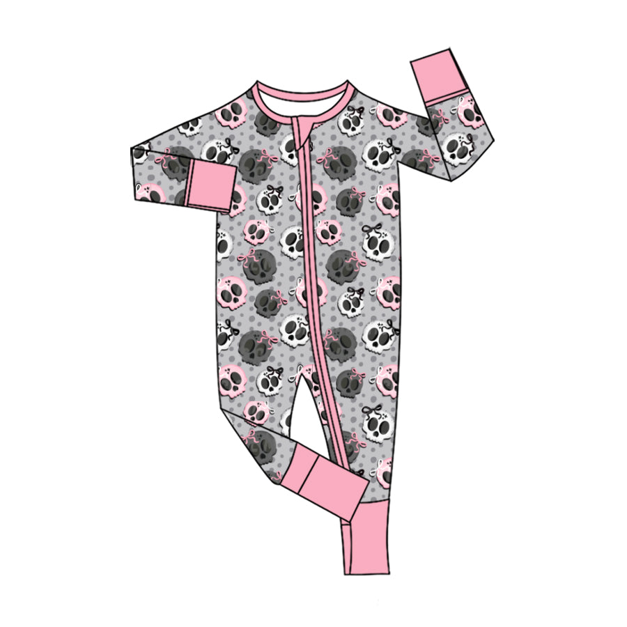 (Preorder new) No moq milk silk Baby Girls Halloween Bow Long Sleeve Zip Convertible Rompers