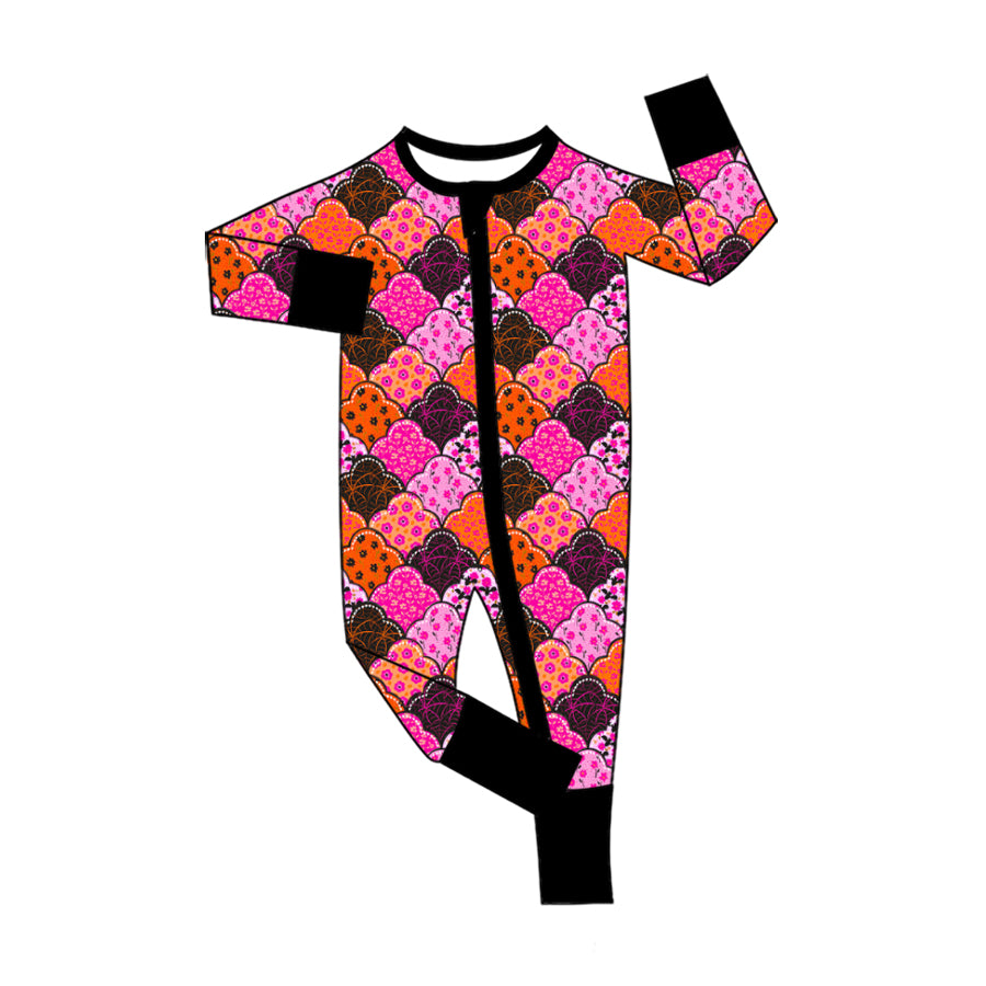 (Preorder new) No moq milk silk Baby Girls Halloween Bow Long Sleeve Zip Convertible Rompers