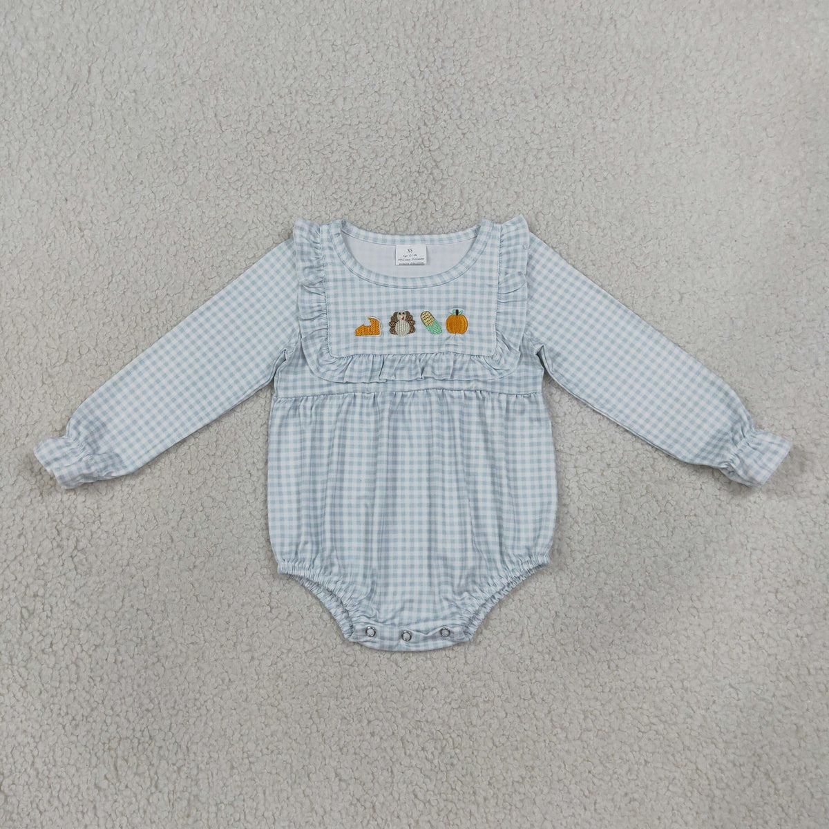 NEW RTS NO MOQ milk silk LR3104 Embroidery Turkey Pumpkins Baby Girls Thanksgiving Ruffle Rompers