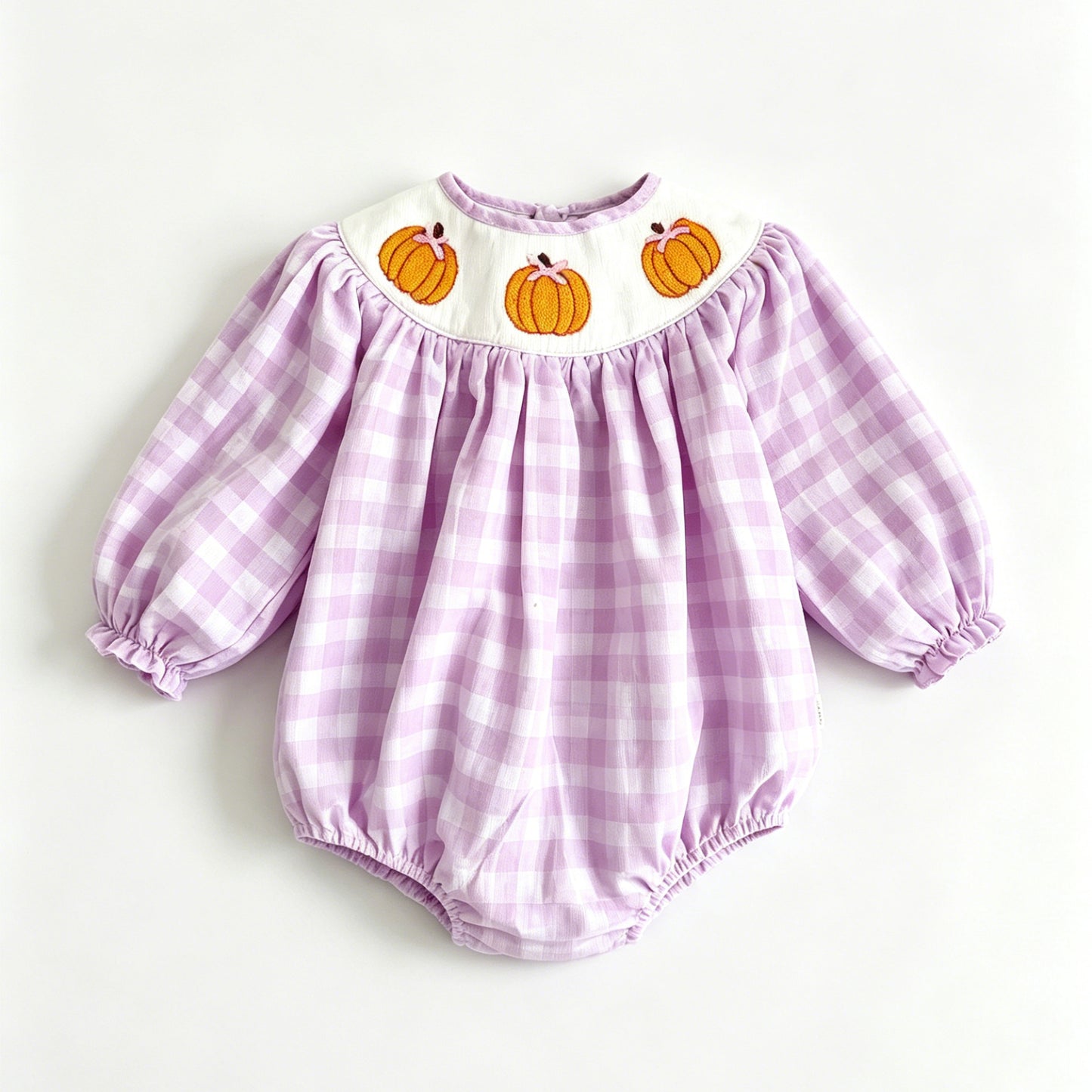 (Preorder new) No moq Baby Girls Pink Plaid Pumpkin Knee Length Dress Ruffle Long Sleeve Rompers