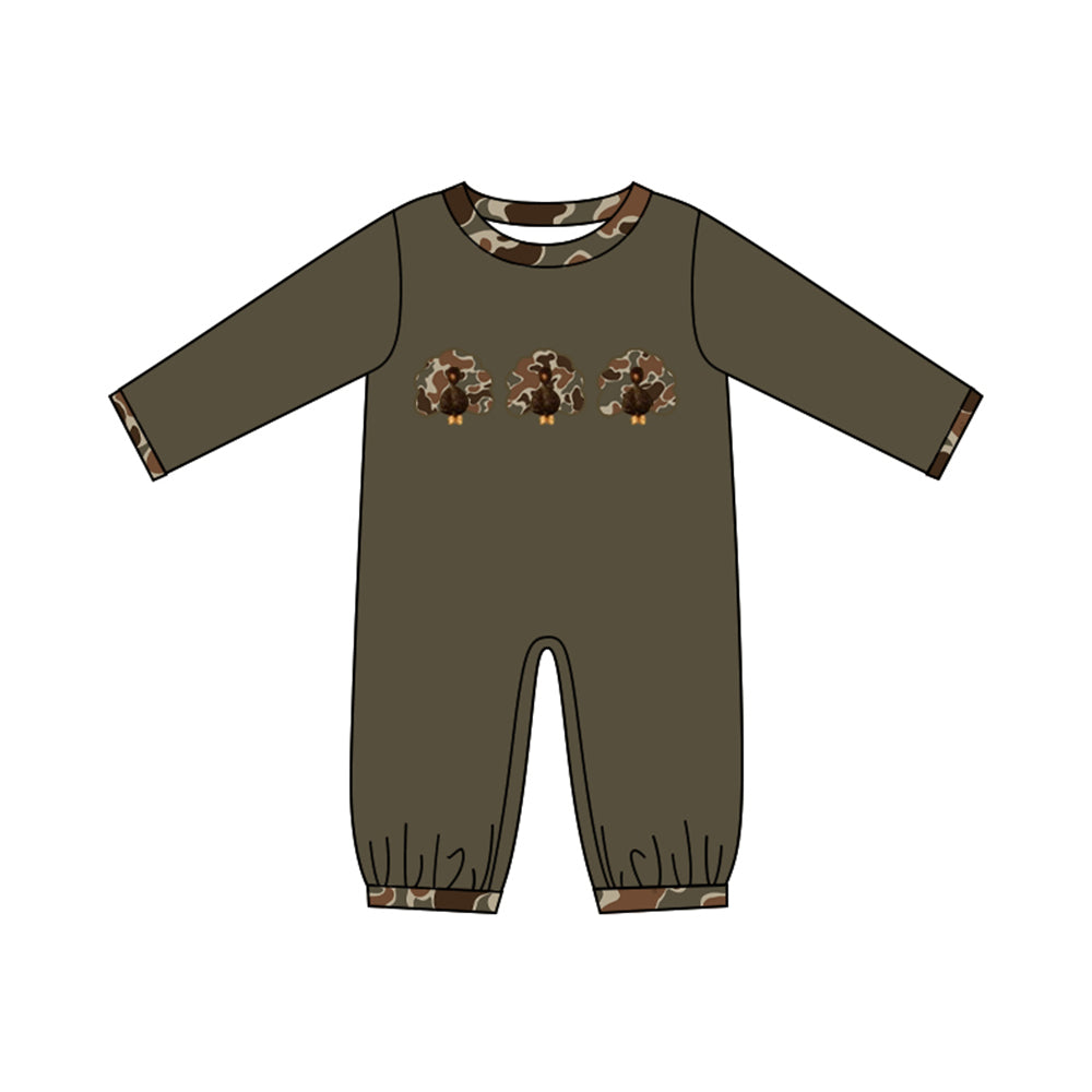 (Preorder new) No moq Baby Boys Camo Turkey  Long Sleeve Rompers