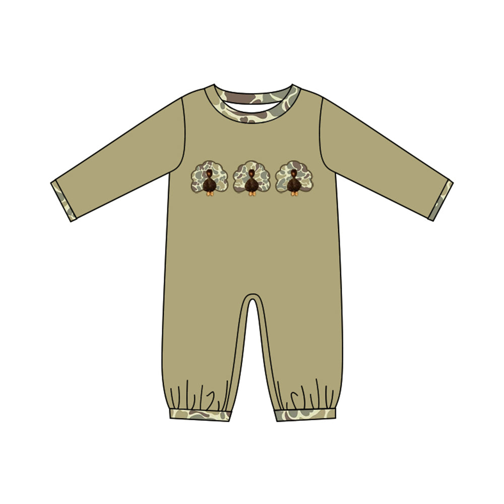 (Preorder new) No moq Baby Boys Camo Turkey  Long Sleeve Rompers