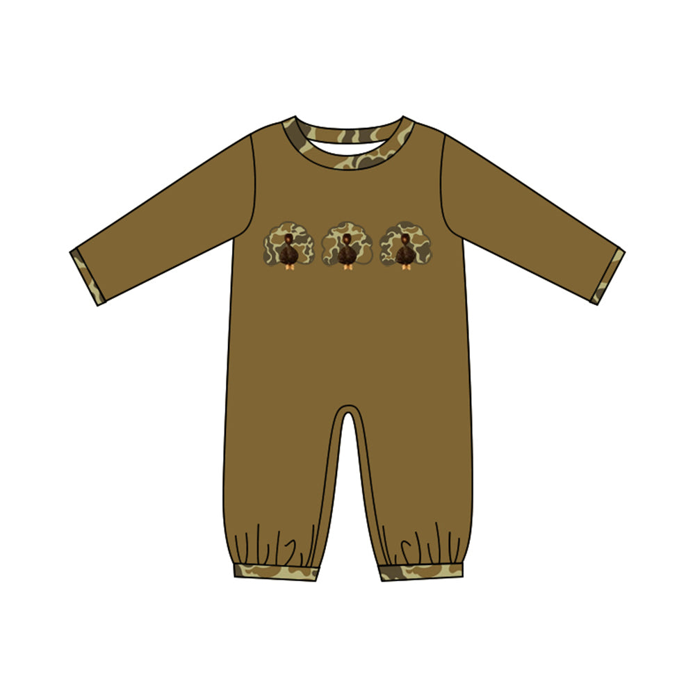 (Preorder new) No moq Baby Boys Camo Turkey  Long Sleeve Rompers