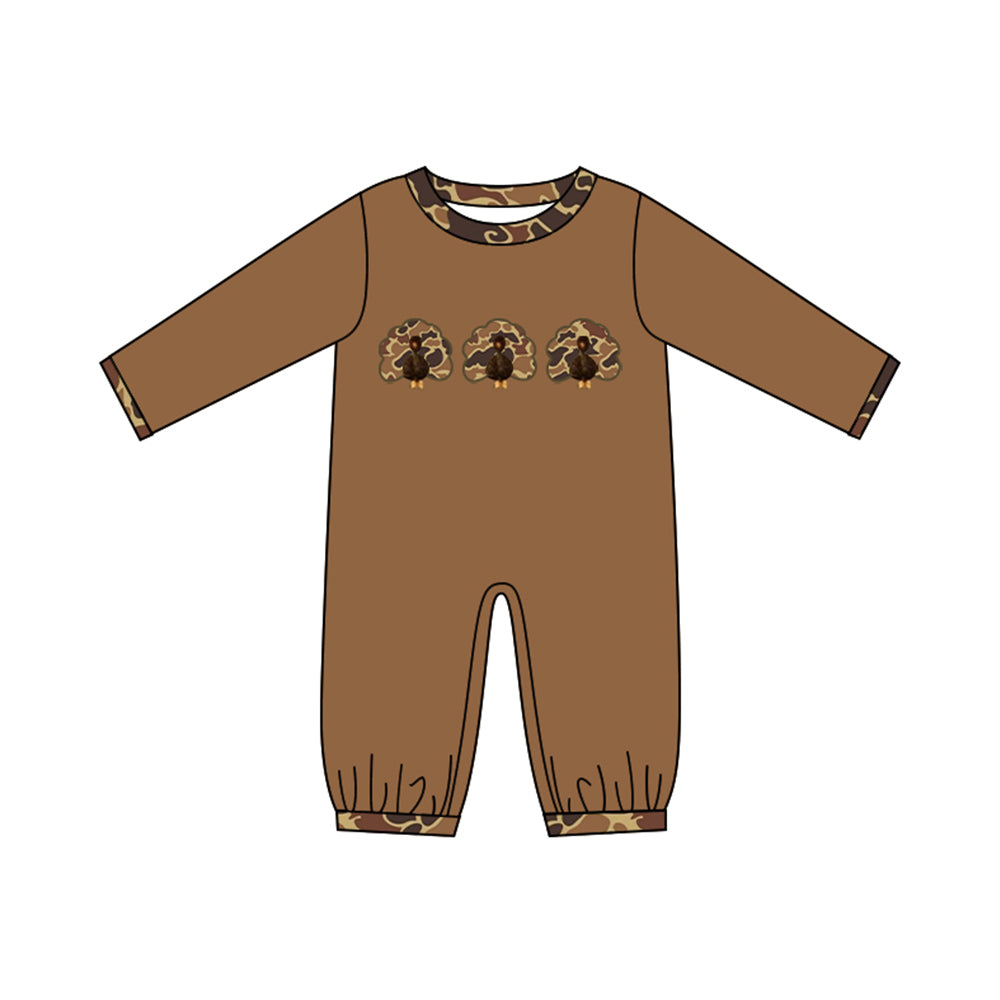 (Preorder new) No moq Baby Boys Camo Turkey  Long Sleeve Rompers