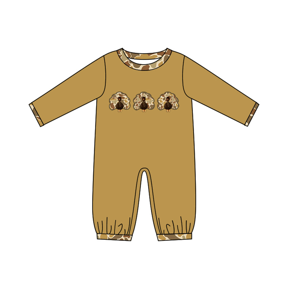 (Preorder new) No moq Baby Boys Camo Turkey  Long Sleeve Rompers
