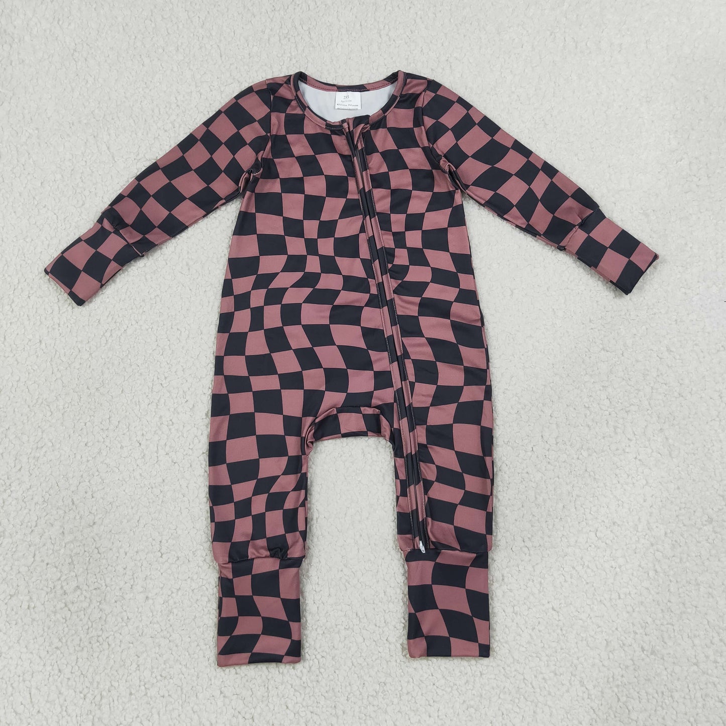 RTS NO MOQ Sibling milk silk Baby Boys Checkerboard Print Top Matching Pants Pajamas Clothes Set Two Way Zip Convertible Rompers