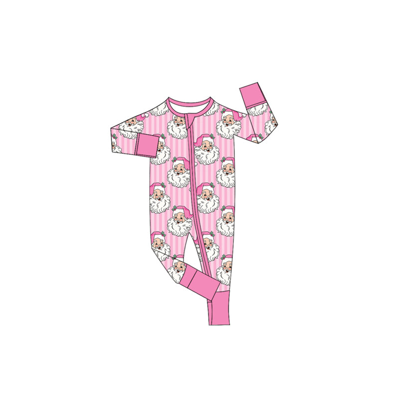 (Preorder new) No moq Kids And Adult Pink Stripe Santa Button Pocket Top Pants Family Holiday Photo Matching Pajamas Sets Rompers