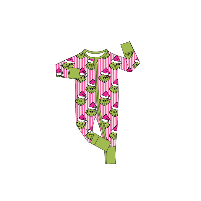 (Preorder new) No moq Kids And Adult Pink Stripe Santa Button Pocket Top Pants Pajamas Sets Rompers