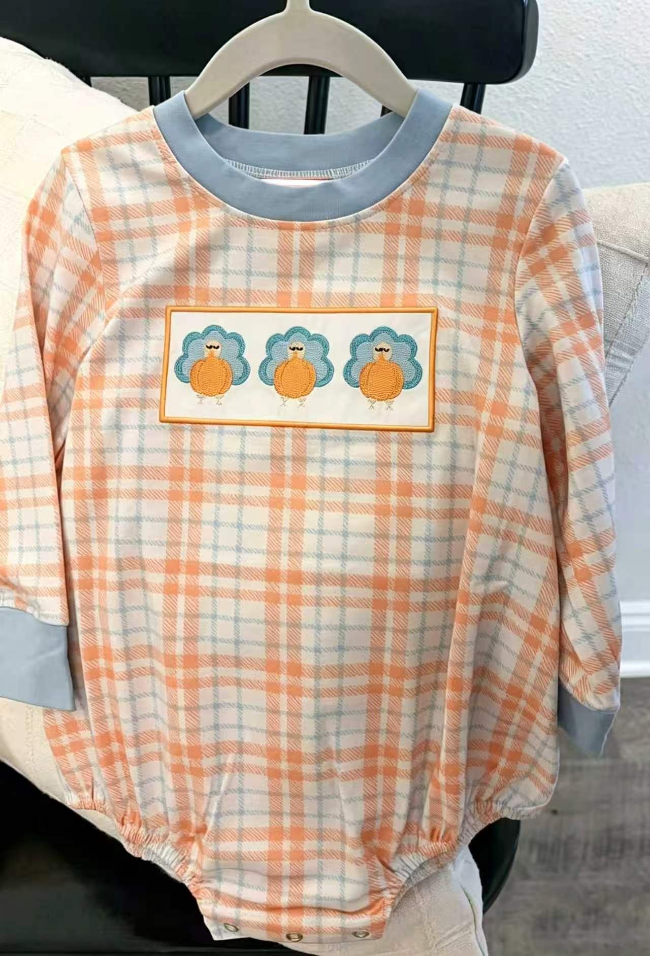 (Preorder new) No moq Baby Boys Pumpkins Turkey Front Pocket Long Top Pant Sets Rompers