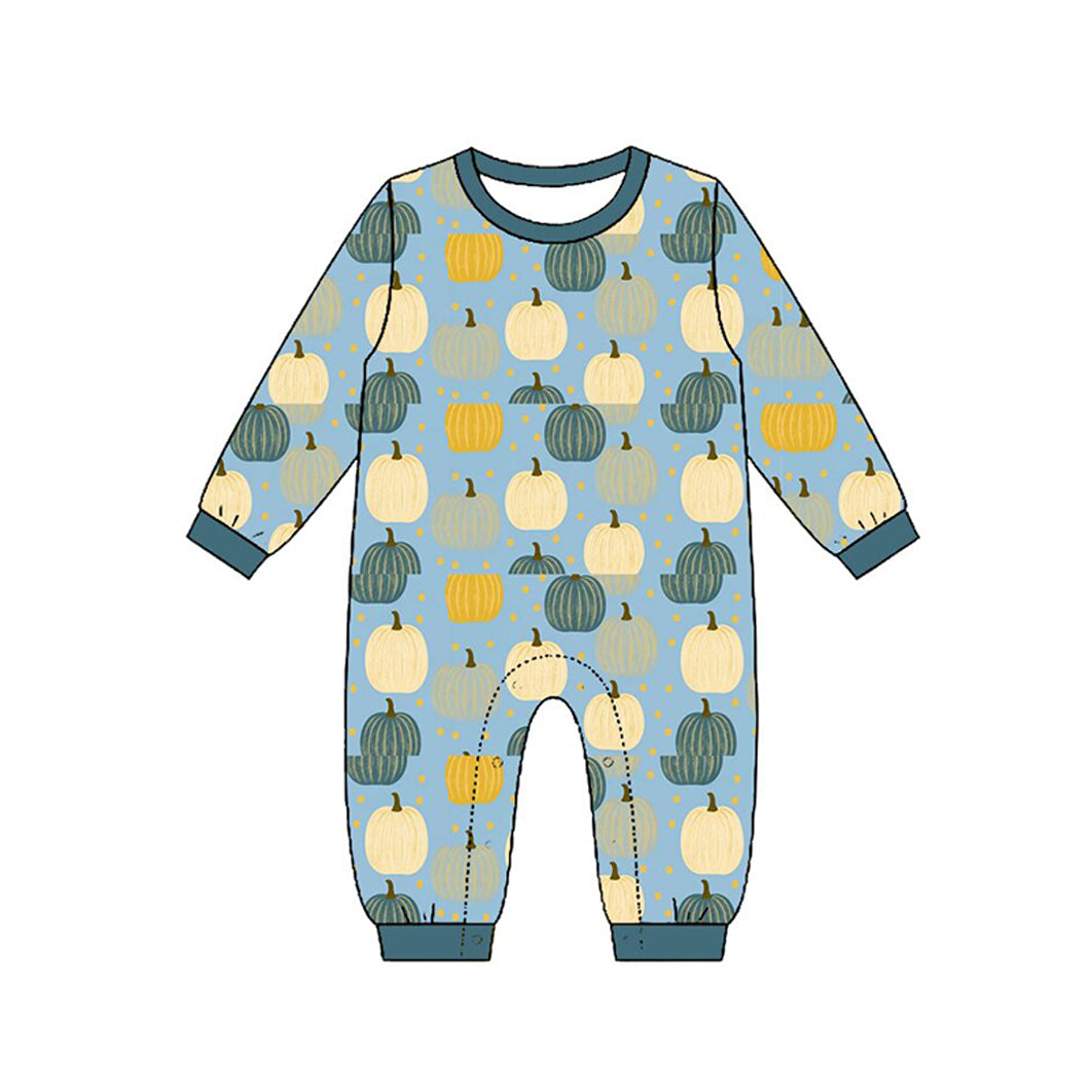 (Preorder new) No moq Baby Boys Solid Color Long Sleeve Top Pumpkin Print Pants Matching Pumpkin Print Long Sleeve Romper