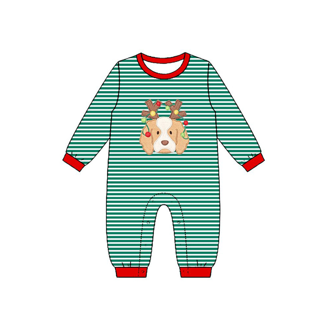 (Preorder new) No moq Baby Boys Dogs Christmas Stripe Long Sleeve Top Long Pants Set Rompers