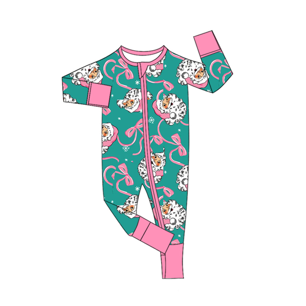 (Preorder new) No moq Adult And Kids Santa Claus Bow Print Button Front Pocket Top Straight Pant Christmas Pajama Set Rompers Blankets