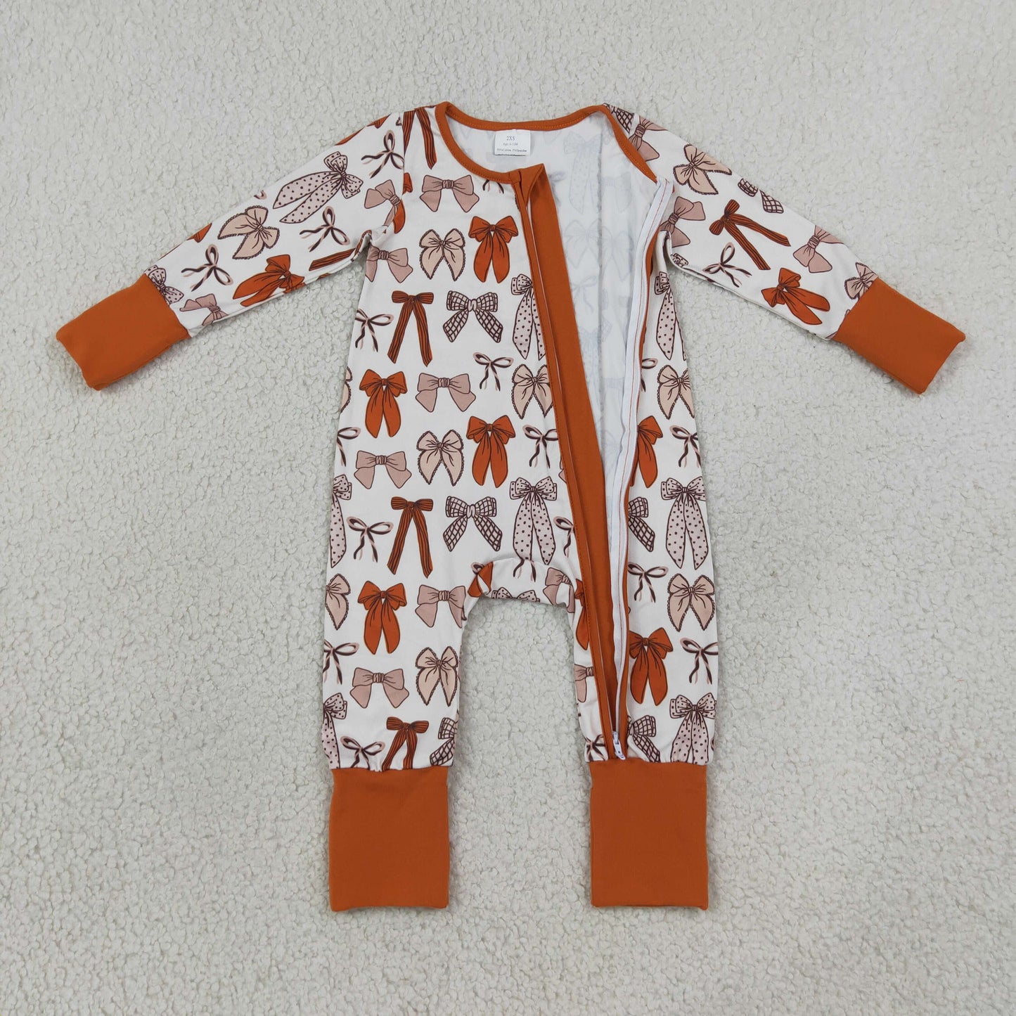 NEW RTS NO MOQ milk silk LR3158 Baby Girls Bows Plaid Fall Long Sleeve Two Way Zip Convertible Rompers
