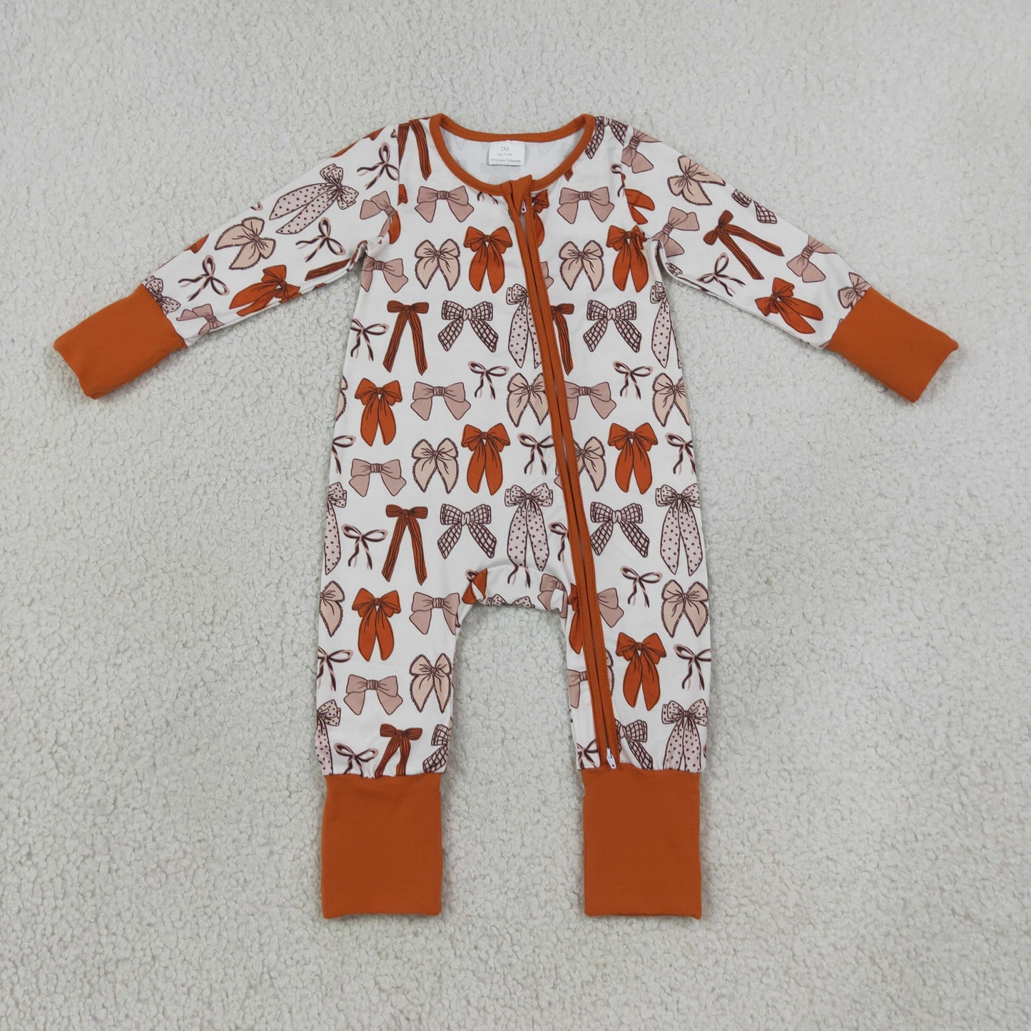 NEW RTS NO MOQ milk silk LR3158 Baby Girls Bows Plaid Fall Long Sleeve Two Way Zip Convertible Rompers